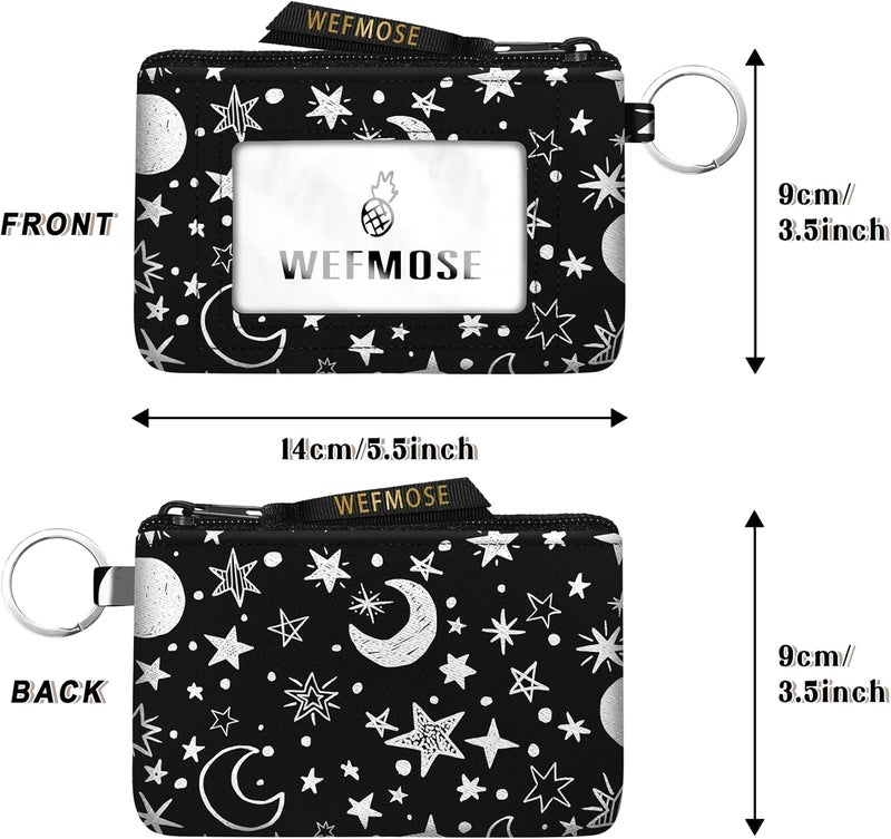 WEFMOSE Small Wallet Keychain with Clear ID Window Zipper Cute ID Case Coin Purse for Women Water Resistant Coin Pouch-Moon and Star Keychain Wallet - Image 3